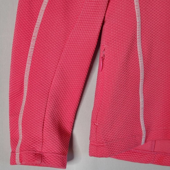 Saucony Womens Pink White 1/4 Zip Waffle Knit Pullover Top M Mock Neck Running - Picture 3 of 5